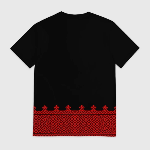 Мужская футболка 3D с принтом Черная славянская рубаха вышиванка, вид сзади #1