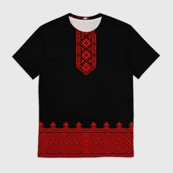 Мужская футболка 3D Черная славянская рубаха вышиванка