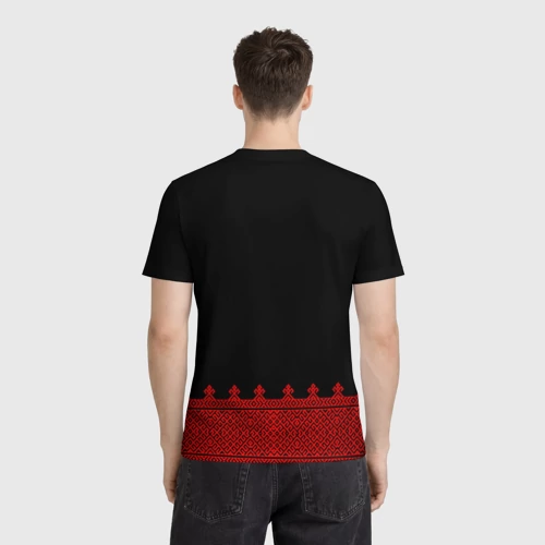 Мужская футболка 3D с принтом Черная славянская рубаха вышиванка, вид сзади #2