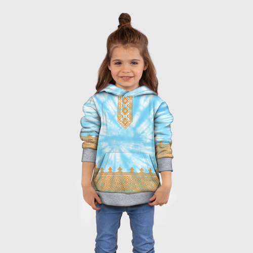 Детская толстовка 3D Славянская тай-дай рубаха вышиванка, цвет меланж - фото 4