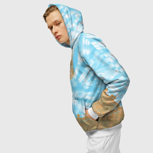 Мужская толстовка 3D на молнии Славянская тай-дай рубаха вышиванка, цвет белый - фото 5