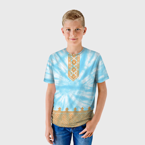 Детская футболка 3D Славянская тай-дай рубаха вышиванка, цвет 3D печать - фото 3