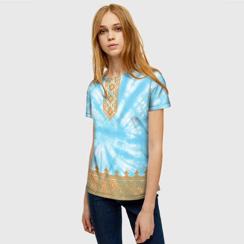 Женская футболка 3D Славянская тай-дай рубаха вышиванка, цвет 3D печать - фото 3
