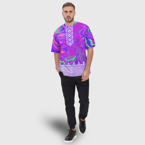 Мужская футболка oversize 3D Славянская голографическая рубаха вышиванка, цвет 3D печать - фото 5