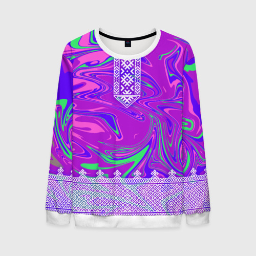 Мужской свитшот 3D Славянская голографическая рубаха вышиванка, цвет белый