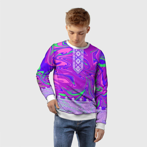 Детский свитшот 3D Славянская голографическая рубаха вышиванка, цвет 3D печать - фото 3