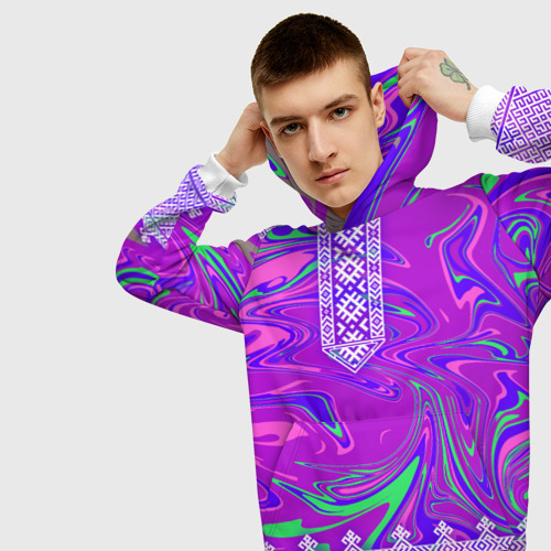 Мужская толстовка 3D Славянская голографическая рубаха вышиванка, цвет белый - фото 5