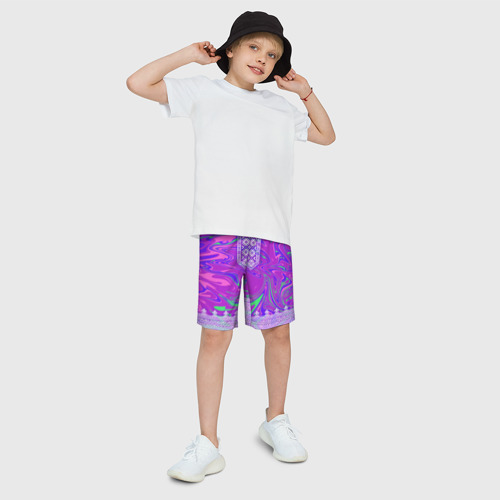 Детские спортивные шорты 3D Славянская голографическая рубаха вышиванка, цвет 3D печать - фото 3