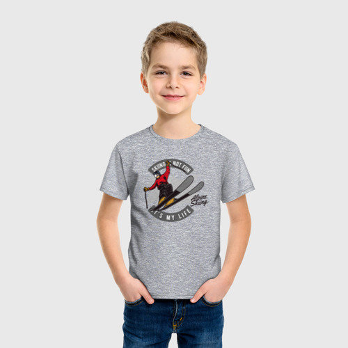 Детская футболка хлопок с принтом Лыжи - не развлечение, лыжи - жизнь!, фото на моделе #1