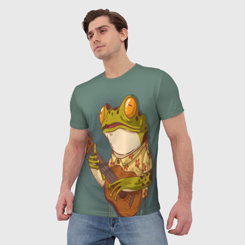 Мужская футболка 3D с принтом Лягуха-музыкант, фото на моделе #1