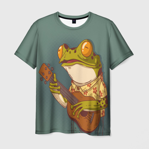 Мужская футболка 3D с принтом Лягуха-музыкант, вид спереди #2