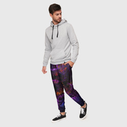 Мужские брюки 3D Неоновые лучи и листья - Фиолетовый - фото 2
