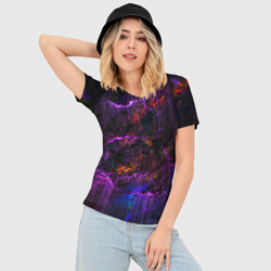 Женская футболка 3D Slim Неоновые лучи и листья - Фиолетовый - фото 2