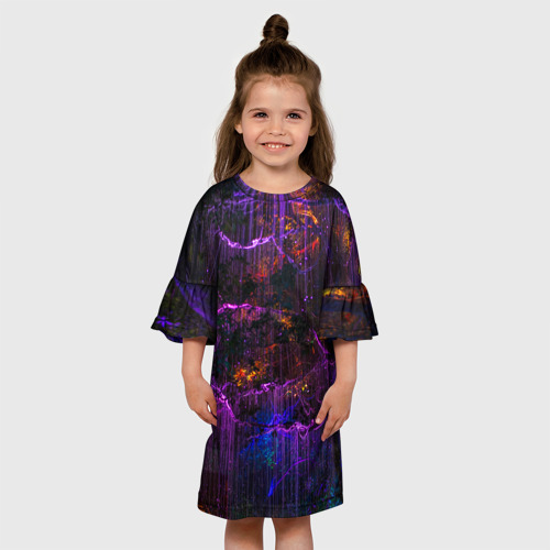 Детское платье 3D с принтом Неоновые лучи и листья - Фиолетовый, вид сбоку #3