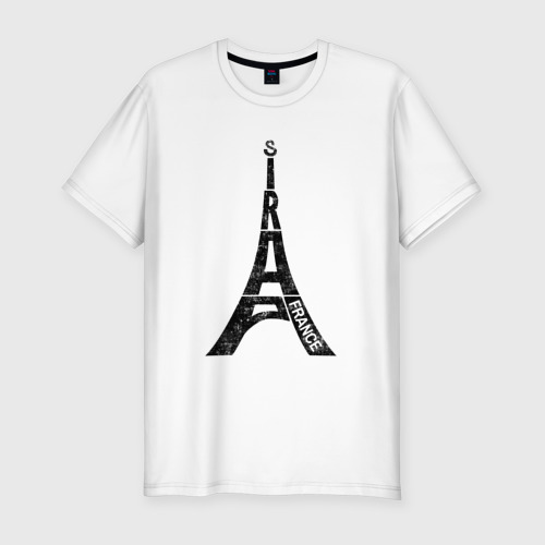 Мужская футболка хлопок Slim с принтом Эйфелева башня Париж Франция, вид спереди #2