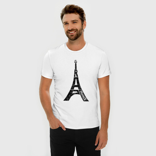 Мужская футболка хлопок Slim с принтом Эйфелева башня Париж Франция, фото на моделе #1