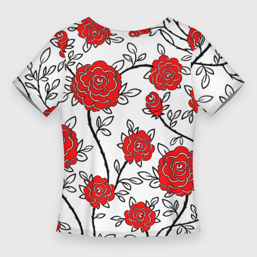 Женская приталенная футболка с принтом Beautiful red roses, вид сзади №1