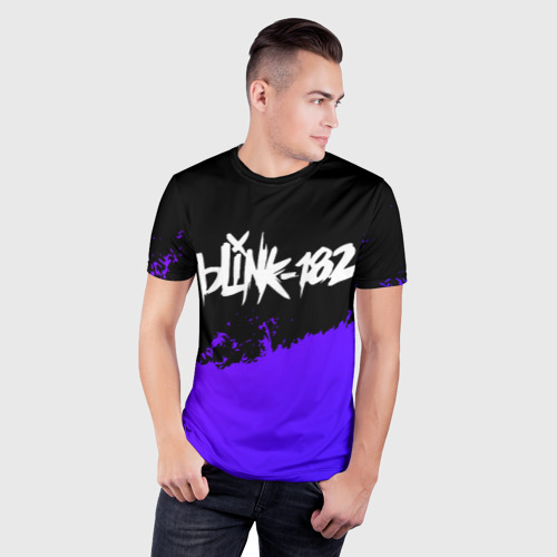 Мужская футболка 3D Slim с принтом Blink 182 Purple Grunge, фото на моделе #1