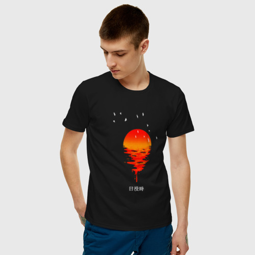 Мужская футболка хлопок Алый Закат Japan, цвет черный - фото 3