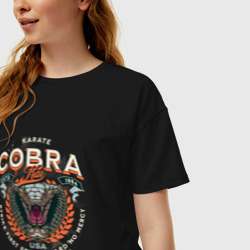 Женская футболка хлопок Oversize Кобра Кай - логотип с Коброй Cobra Kai Logo - фото 2