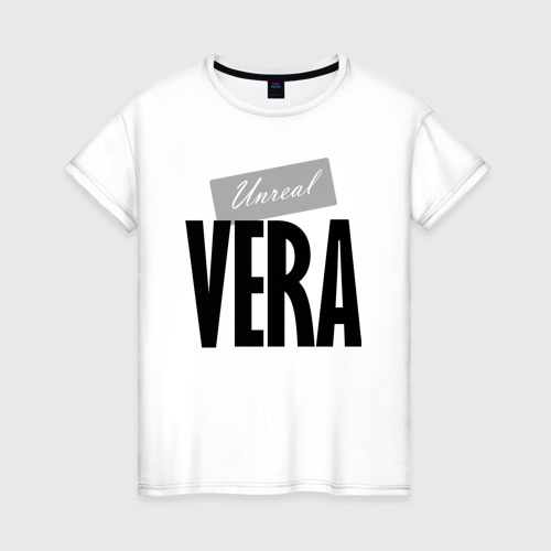 Женская футболка из хлопка с принтом Нереальная Вера, вид спереди №1