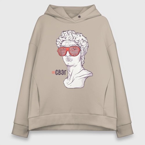 Женское худи Oversize хлопок Vaporwave статуя Давида Swag Свэг, цвет миндальный