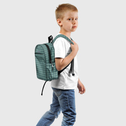 Рюкзак с принтом Мелкий бирюзовый клетчатый узор для ребенка, вид сзади №1. Цвет основы: белый