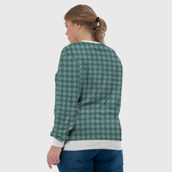 Свитшот с принтом Мелкий бирюзовый клетчатый узор для женщины, вид на модели сзади №3. Цвет основы: белый
