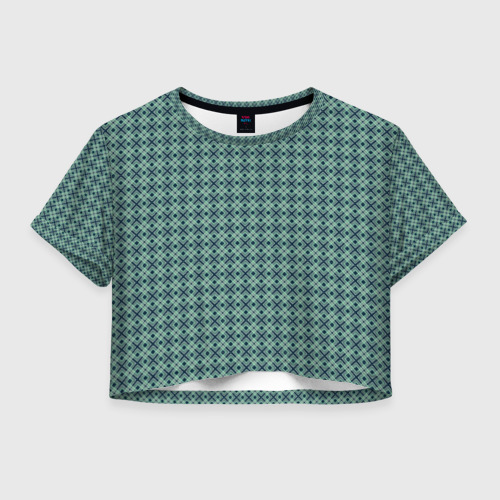 Женская футболка Crop-top с принтом Мелкий бирюзовый клетчатый узор, вид спереди №1