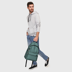 Рюкзак с принтом Мелкий бирюзовый клетчатый узор для любого человека, вид спереди №5. Цвет основы: белый