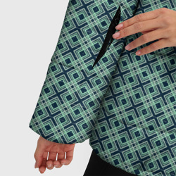 Куртка с принтом Мелкий бирюзовый клетчатый узор для женщины, вид на модели спереди №4. Цвет основы: черный