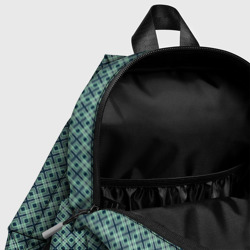 Рюкзак с принтом Мелкий бирюзовый клетчатый узор для ребенка, вид на модели спереди №4. Цвет основы: белый