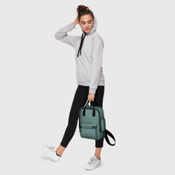 Рюкзак с принтом Мелкий бирюзовый клетчатый узор для женщины, вид на модели спереди №4. Цвет основы: белый