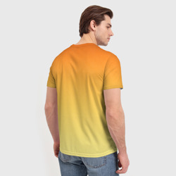 Футболка с принтом Оранжевый, желтый градиент для мужчины, вид на модели сзади №2. Цвет основы: белый