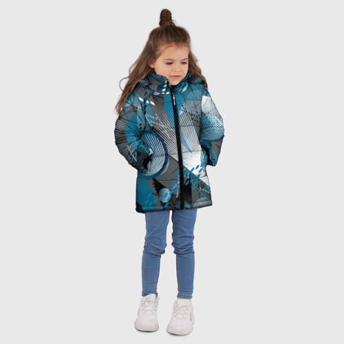 Зимняя куртка для девочек 3D Серо-синяя абстракция, цвет красный - фото 5