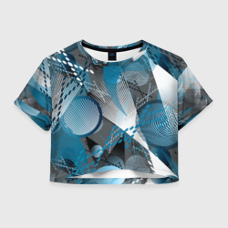 Женская футболка Crop-top 3D Серо-синяя абстракция