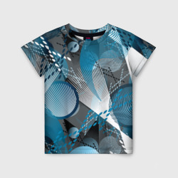 Детская футболка 3D Серо-синяя абстракция