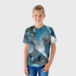 Детская футболка 3D Серо-синяя абстракция - фото 2