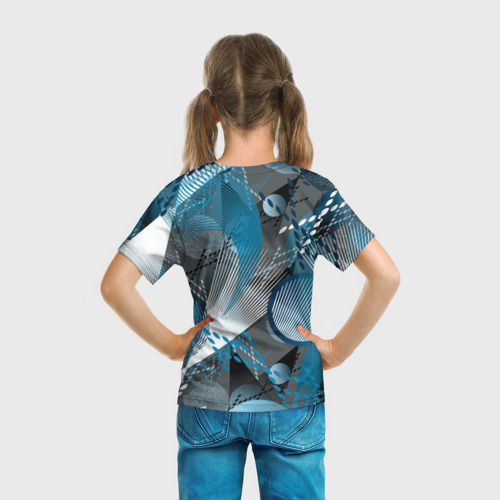 Детская футболка 3D Серо-синяя абстракция, цвет 3D печать - фото 6