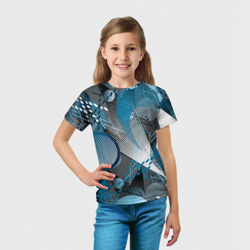 Детская футболка 3D Серо-синяя абстракция, цвет 3D печать - фото 5
