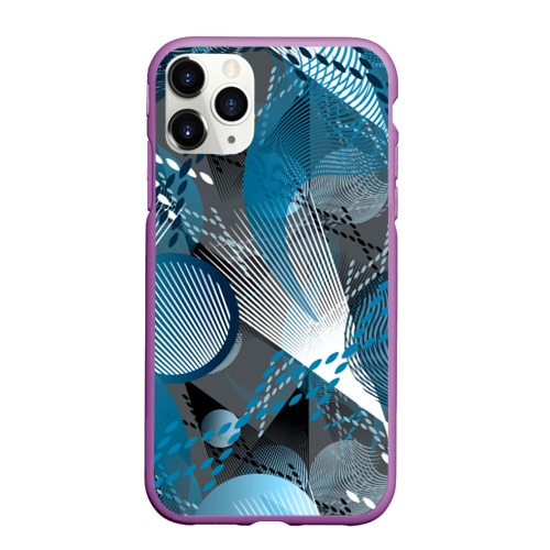 Чехол для iPhone 11 Pro матовый Серо-синяя абстракция, цвет фиолетовый