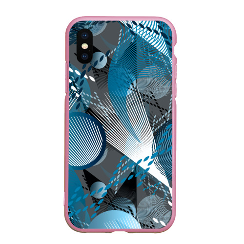 Чехол для iPhone XS Max матовый Серо-синяя абстракция, цвет розовый