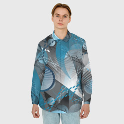 Мужская рубашка oversize 3D Серо-синяя абстракция - фото 2