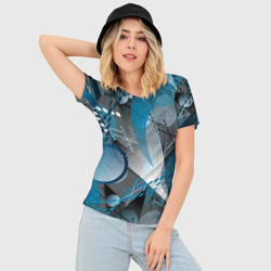 Женская футболка 3D Slim Серо-синяя абстракция - фото 2