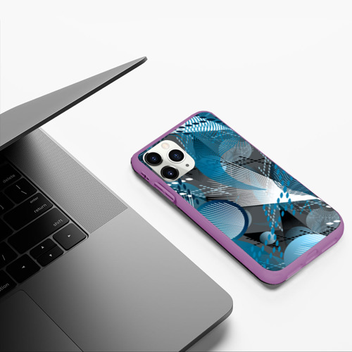 Чехол для iPhone 11 Pro матовый Серо-синяя абстракция, цвет фиолетовый - фото 5