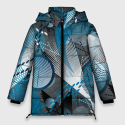 Женская зимняя куртка Oversize Серо-синяя абстракция