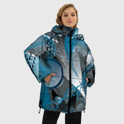 Женская зимняя куртка Oversize Серо-синяя абстракция - фото 2