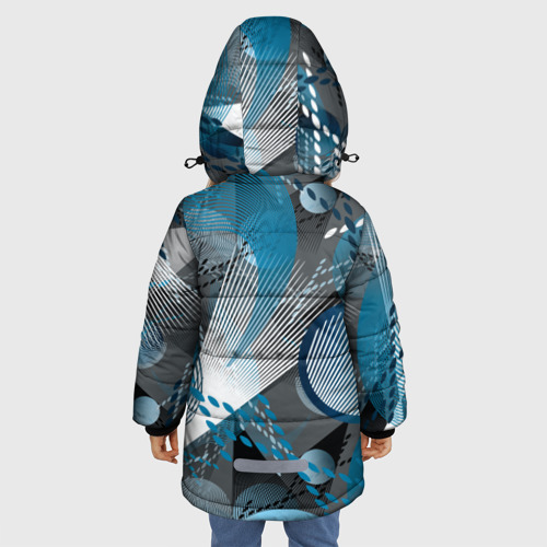 Зимняя куртка для девочек 3D Серо-синяя абстракция, цвет красный - фото 4