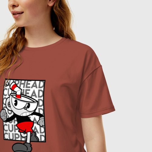 Женская футболка хлопок Oversize Игра Cuphead the delicious Last course, цвет кирпичный - фото 3