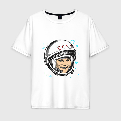 Мужская футболка оверсайз из хлопка с принтом Гагарин - СССР, вид спереди №1